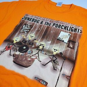 L vintage BLUES BROTHERS GUITAR MILLER LITE Y2K orange TSHIRT LARGE